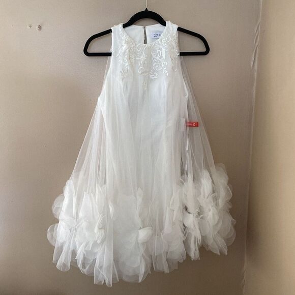 Mac Duggal Sz 2 White Halter Neck Flowy Petal A Line Mini Dress $698 NWT - Picture 6 of 10